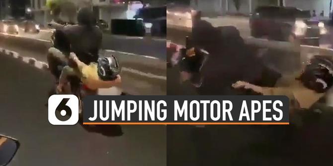 VIDEO: Apes, Niatnya Jumping Motor Justru Menabrak Motor Temannya Sendiri