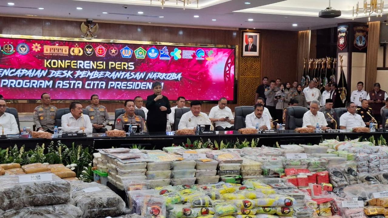 Penampakan Barang Bukti Narkoba Berton-ton Hasil Pengungkapan Polri Dipamerkan di Depan Para Menteri
