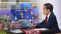 Presiden Joko Widodo saat menghadiri KTT ke-22 ASEAN-Republik Korea secara virtual dari Istana Kepresidenan Bogor, Jawa Barat, pada Selasa, 26 Oktober 2021. (Foto: Lukas - Biro Pers Sekretariat Presiden)