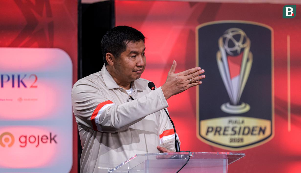 Ketua Steering Committee (SC) Piala Presiden 2025, Maruarar Sirait memberikan sambutan dalam acara Malam Penutupan Piala Presiden 2025 di Studio 8 SCTV Tower, Senayan City, Minggu (12/04/2026) malam WIB. (Bola.com/Bagaskara Lazuardi)