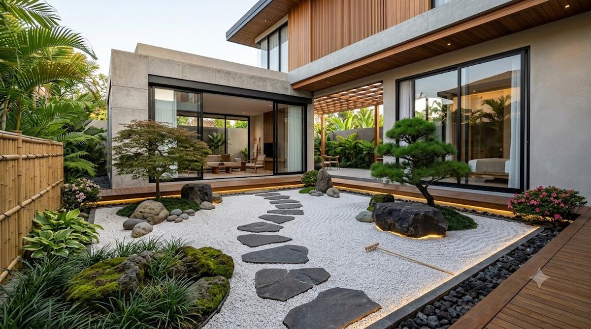 Desain Taman Kering Gaya Zen Modern untuk Rumah Minimalis/AI Generated