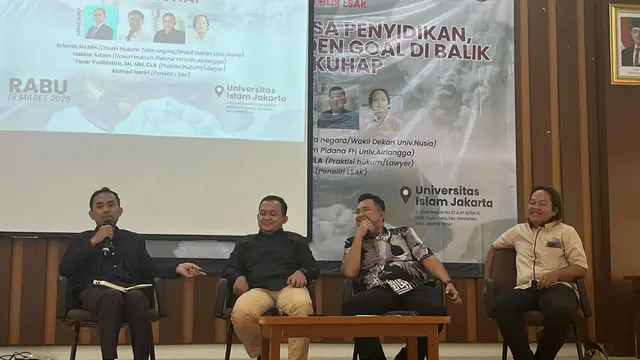 Diskusi publik yang digagas Lembaga Studi Anti Korupsi (LSAK) bertema 'Berebut Kuasa Penyidikan, Membaca Hidden Goal di Balik RUU KUHAP' di Universitas Islam Jakarta (UIJ), Rabu (19/3/2025) (Istimewa)