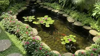 6 Desain Kolam Ikan Ramah Anak dengan Sudut Membulat dan Pagar Alami