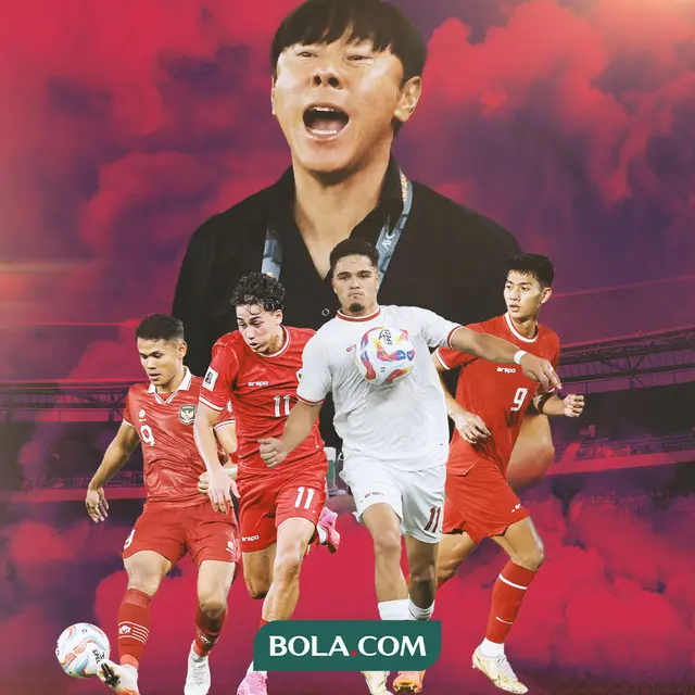 Timnas Indonesia - Rafael Struick, Ragnar Oratmangoen, Malik Risaldi, Dimas Drajad, belakangnya Shin Tae-yong