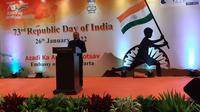 Duta Besar India untuk Indonesia Manoj Kumar Bharti dalam perayaan Hari Jadi India ke-73 di Jakarta. (Liputan6.com/Tanti Yulianingsih)
