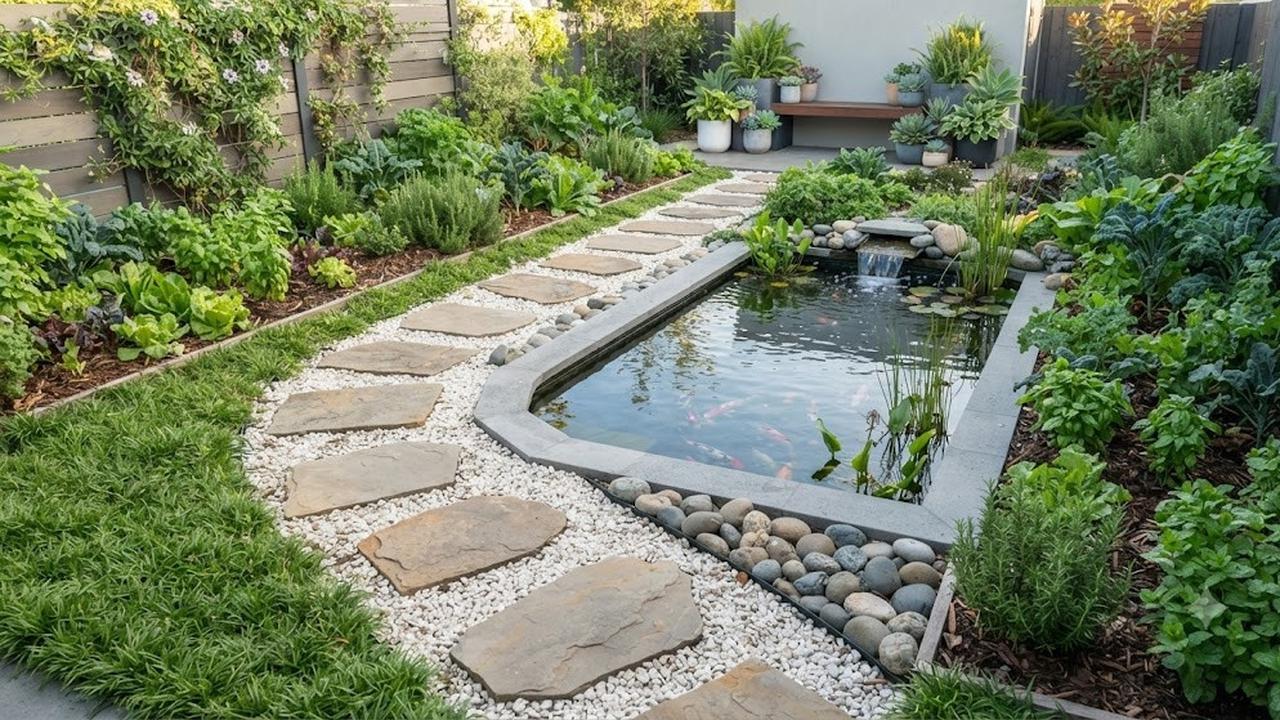 Kolam dengan Jalur Batu Pijakan (AI Generated)