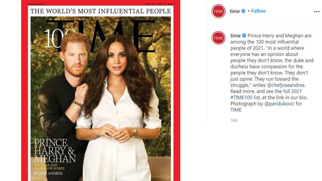 Meghan Markle - Pangeran Harry di sampul majalah Time. (Instagram/@time , Foto: Pari Dukovic/ @paridukovic)