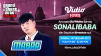 Live streaming mabar GTA V Online bersama Sonalibaba, Minggu (14/2/2021) pukul 19.00 WIB dapat disaksikan melalui platform Vidio. (Dok. Vidio)