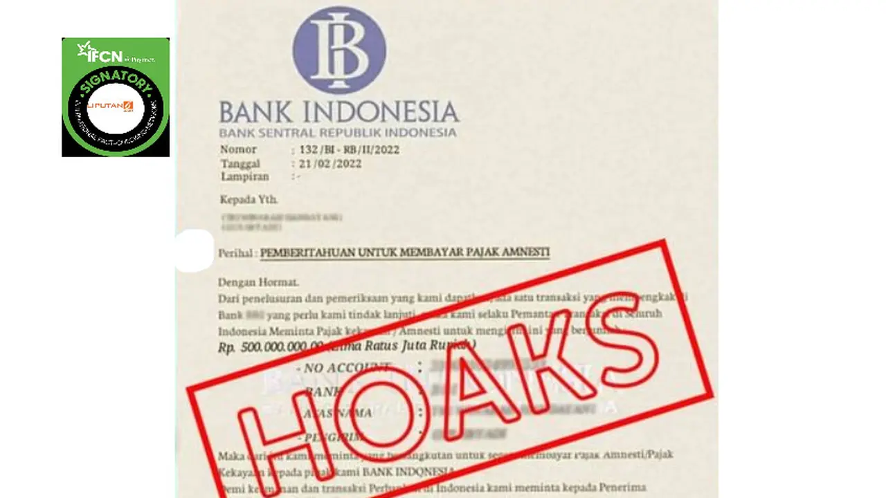 Cek Fakta Liputan6.com menelusuri klaim surat tagihan pembayaran amnesti pajak dari BI