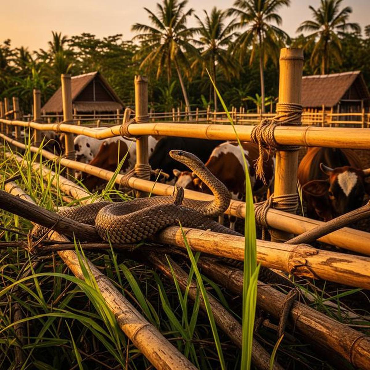 Ular di Area Kandang Hewan Ternak