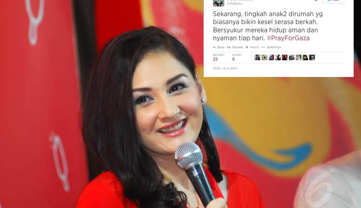 Ungkapan duka atas serangan brutal Israel ke Gaza juga disampaikan Mona Ratuliu di twitternya. (Liputan6.com/Miftahul Hayat)