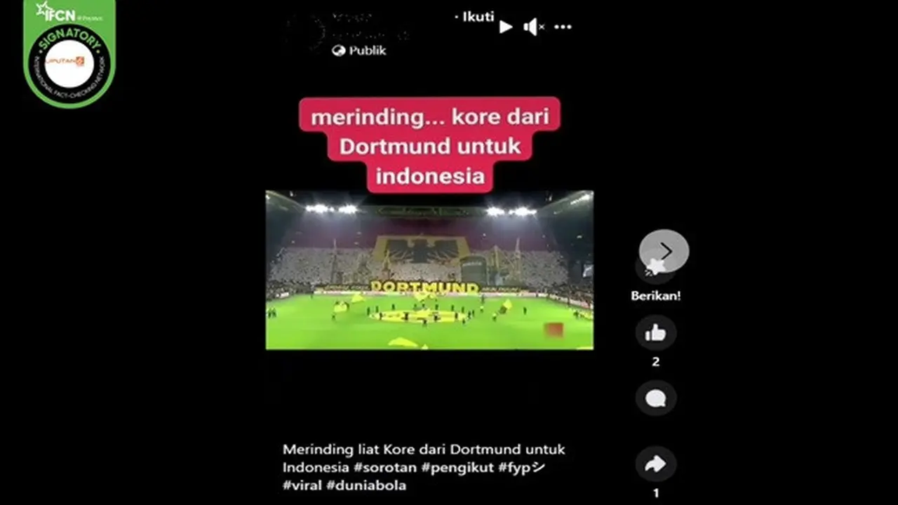 Gambar tangkapan layar video yang diklaim koreo suporter klub sepak bola Jerman, Borussia Dortmund untuk Indonesia. (sumber: Facebook)
