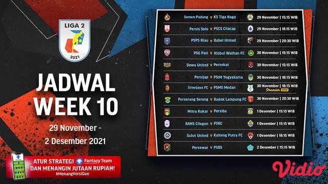 Jadwal dan Link Streaming Pertandingan Liga 2 2021/2022 Pekan Ini di Vidio, 29 November - 2 Desember 2021