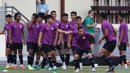 Timnas Indonesia bersiap menghadapi laga kedua di penyisihan Grup A cabor sepak bola SEA Games 2021 menghadapi Timor Leste, Selasa (10/5/2022). (Bola.com/Ikhwan Yanuar)
