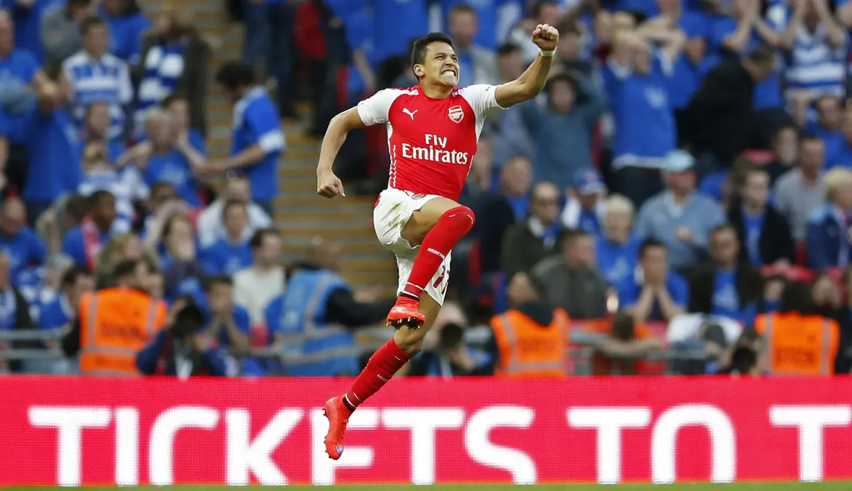 Selebrasi gol kedua Sanchez bagi Arsenal di menit 105