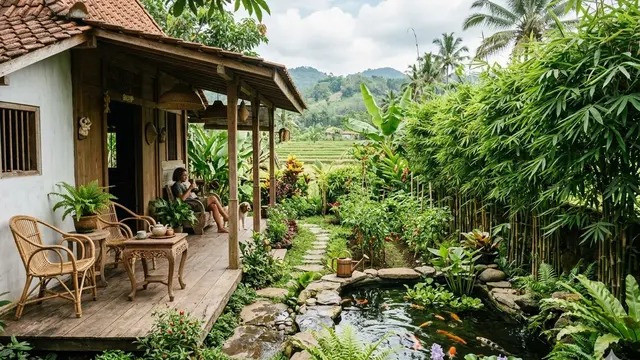 Ide Teras Rumah Desa dengan Kebun Campur Biar Multifungsi