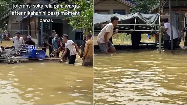 Viral Acara Pernikahan Tetap Digelar Meski Banjir, Tamu Diantar Pakai Sampan