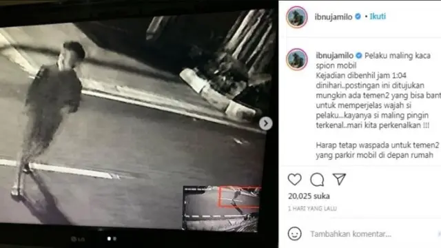 Pelaku pencurian kaca spion mobil mewah Ibnu Jamil dan Ririn Ekawati tertangkap kamera CCTV (https://www.instagram.com/p/CN52ZfAAAOp/)