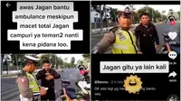 Tangkapan layar video viral polisi tilang pengendara motor yang mengawal mobil ambulans. (Sumber: Tiktok @sennulvc)