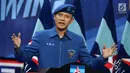 Komandan Satuan Tugas Bersama (Kogasma) Agus Harimurti Yudhoyono memberikan pidato usai pengukuhan oleh Ketua Umum Partai Demokrat Susilo Bambang Yudhoyono untuk Pemilukada 2018 dan Pilpres 2019. Sabtu (17/2). (Liputan6.com/Johan Tallo)