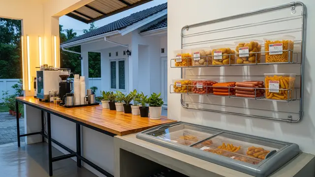 Ide Kombinasi Warung Kopi Kecil dan Counter Frozen Food Depan Rumah. Gemini