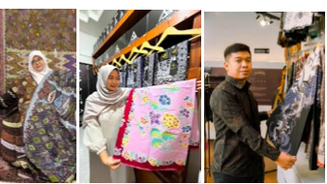Farida, pemilik toko Batik Lasem Unik dan Java Lasem, Athya Sabrina, pemilik Toko Athya Batik, dan Mahfud Fadholi, pemilik Batik Arkanza. (Istimewa)