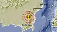 Gempa Magnitudo 4,1 menggetarkan wilayah Balangan Kalsel, Senin (13/11/2023), pukul 07.39.17 WIB. (Liputan6.com/ Dok BMKG)