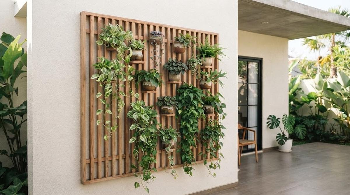 Kebun Vertikal pada Panel Kayu