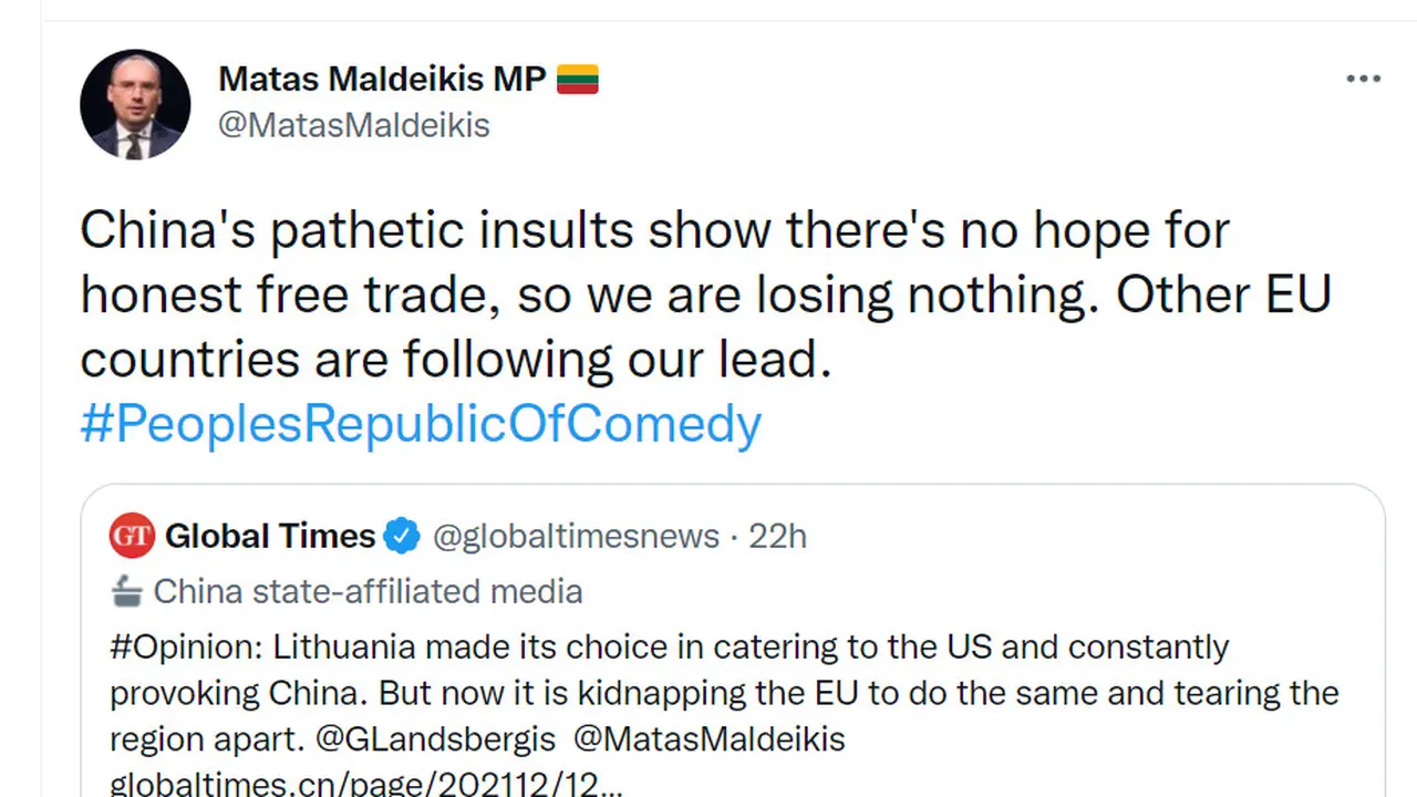 Anggota parlemen Lithuania, Matas Maldeikis, terang-terangan meledek China.