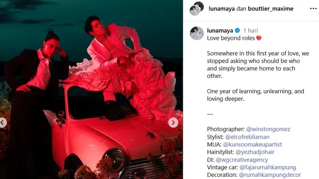 Foto perayaan ulang tahun pernikahan Luna Maya dan Maxime Bouttier.