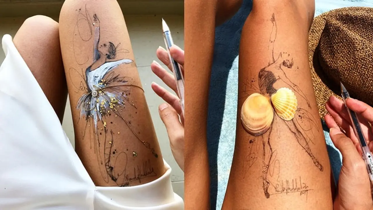 6 Kreasi Seni Lukis Gambar Balerina di Paha Ini Hasilnya Memukau