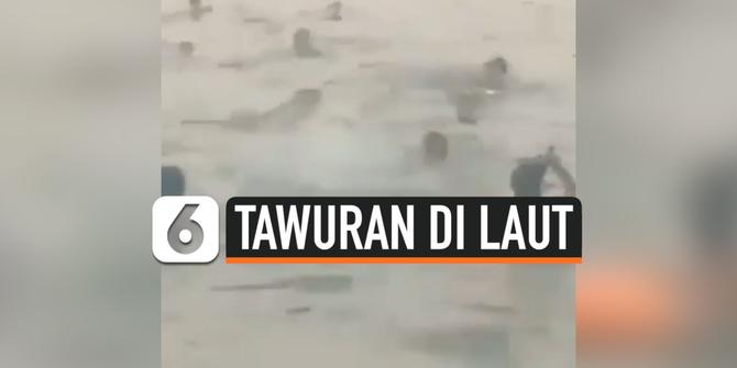 VIDEO: Sambil Bawa Celurit, Remaja di Cilincing Tawuran di Laut
