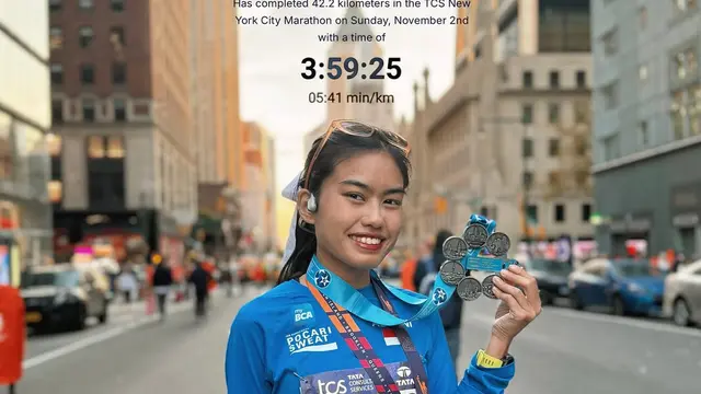 Potret Cantik Namira Adjani Jadi Six Star Finisher Perempuan Termuda Asal Indonesia di New York Marathon 2025