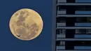 Bulan purnama muncul di atas Buenos Aires, Argentina, Rabu (13/7/2022). Bulan Purnama dikenal sebagai Buck Moon dan juga Supermoon. Di kondisi ini Bulan akan terlihat tampak lebih besar dan terang sehingga terasa sangat dekat dari Bumi. (Luis ROBAYO / AFP)