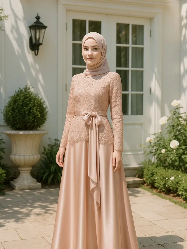 Gamis Modern dengan Sentuhan Brokat