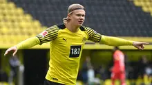 Erling Haaland. Manchester City membutuhkan striker fenomenal Borussia Dortmund yang masih berusia 20 tahun ini untuk menggantikan Sergio Aguero yang dipastikan hengkang akhir musim ini. Rekor mentereng Haaland yang mencetak 41 gol dalam 41 penampilan menjadi pertimbangan. (AFP/Ina Fassbender/Pool)