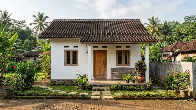 Rumah Desa dengan Pintu dan Jendela Kayu