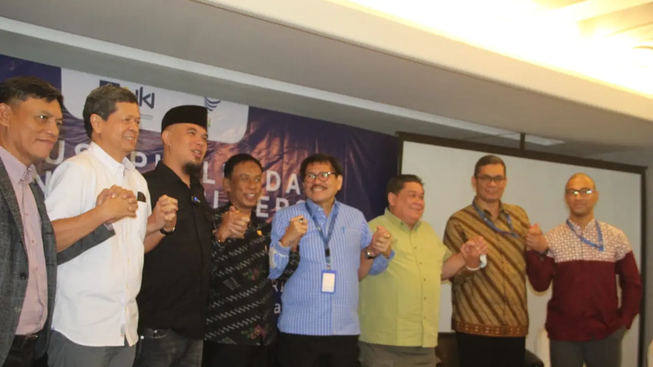 Komisioner LMKN, Dharma Oratmangun saat diskusi publik mengenai tata kelola royalti lagu dan musik di Hotel JW Luwansa, Kuningan, Jakarta, Kamis (6/4/2023).