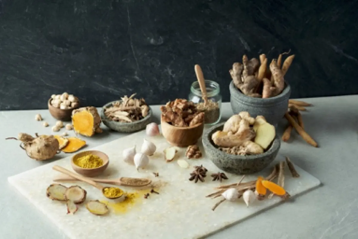 Bahan-bahan herbal untuk pembuatan jamu Air Mancur