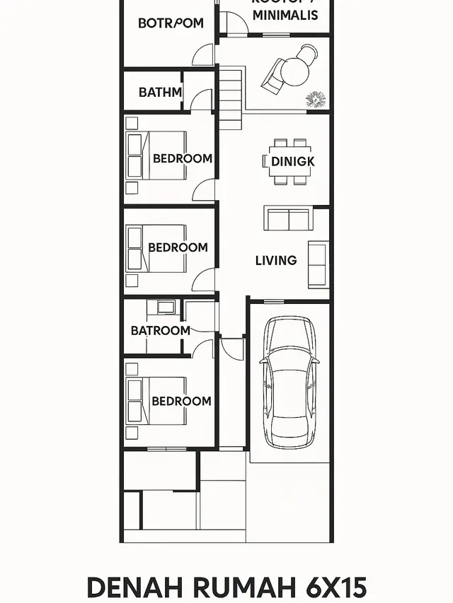 Desain Rumah 6x15 2 Lantai 4 Kamar Tidur
