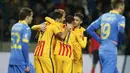 Pemai Barcelona merayakan gol yang dicetak Ivan Rakitic ke gawang BATE Borisov. (Reuters/Vasily Fedosenko)