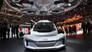 Tampilan dari mobil "Pop.up next" keluaran Audi yang  dipamerkan dalam Geneva International Motor Show di Jenewa (6/3). Mobil ini merupakan mobil terbang dari Audi yang menggandeng Airbus dan Italdesign. (AFP Photo/Fabrice Coffrini)