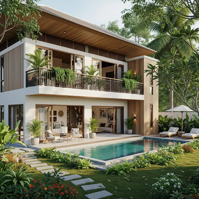 Model Rumah 2 Lantai di Desa (Gemini AI)