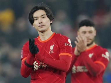 Liverpool berhasil melaju ke babak perempat final Piala FA usai menang 2-1 atas Norwich City di Stadion Anfield, Kamis, (3/3/2022). (AP/Jon Super)