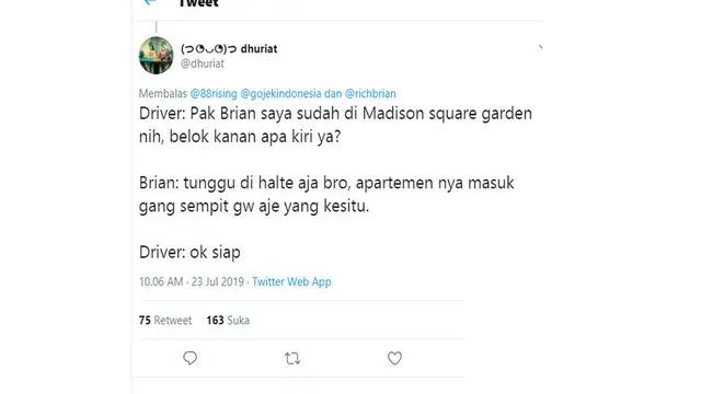 Imajinasi warganet soal Gojek Antarkan Makanan ke Rich Brian