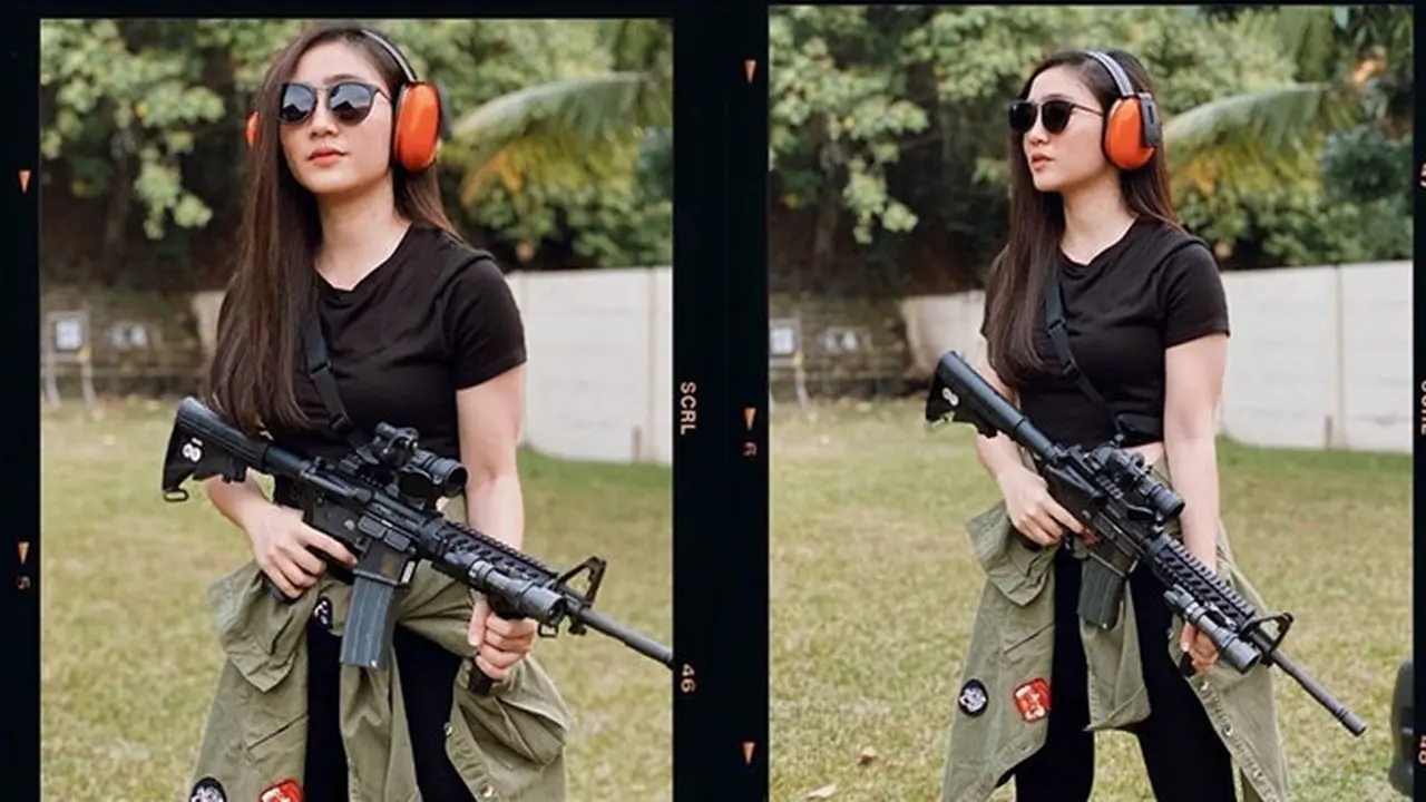 6 Gaya Febby Rastanty saat Latihan Menembak, Curi Perhatian