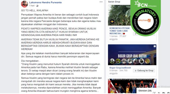 Cek Fakta Tidak Benar Wapres As Bakal Tendang Muslim Dari Amerika Jika Tuntut Hukum Syariah Cek Fakta Liputan6 Com