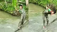Aksi kocak bocah lewati galah bambu (Sumber: Twitter/ReceinAja)