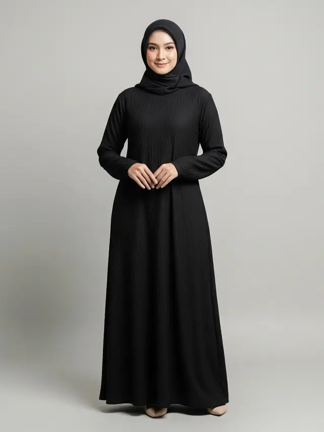 Gamis Crinkle Airflow Kombinasi Hitam yang Tidak Mudah Kusut