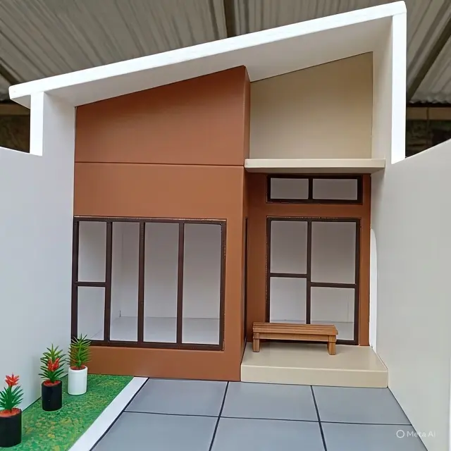 Model Teras Depan Rumah Subsidi Nuansa Putih dan Cokelat